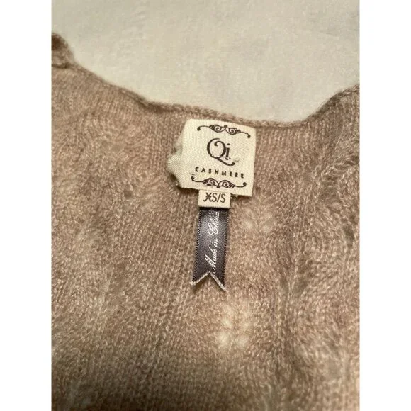 Qi Cashmere Womens Open Front Cardigan XS/S Beige Lightweight - Picture 6 of 10